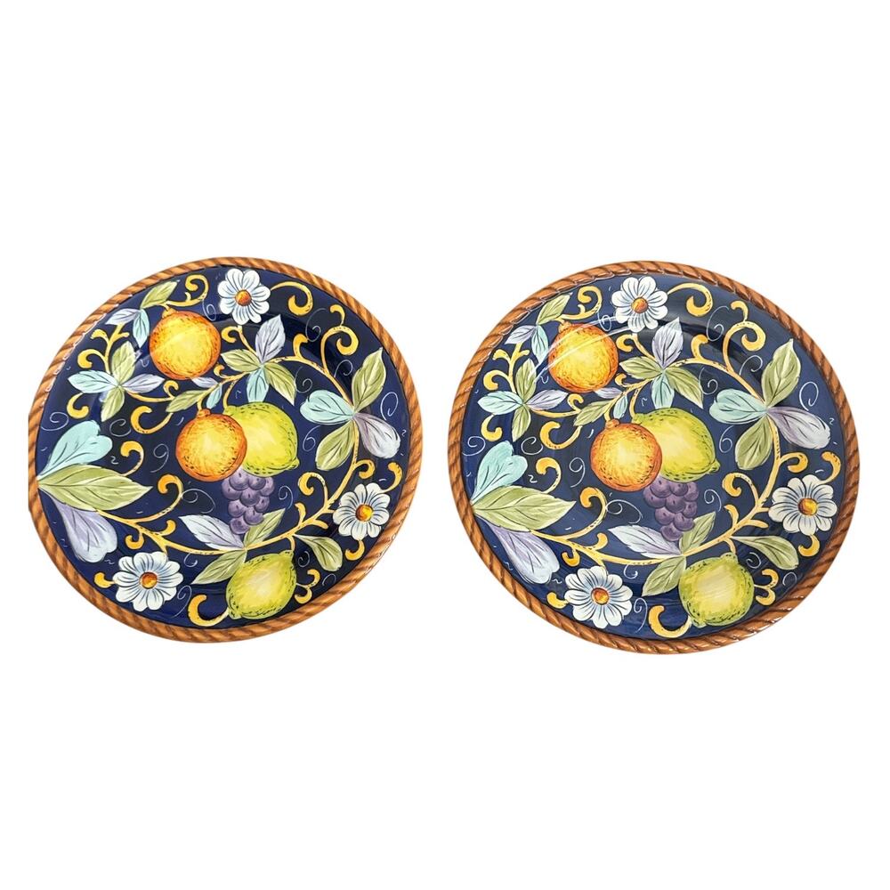 Set of 2 Italian Style Tabletops Unlimited Lemons 11” Dinner Plates